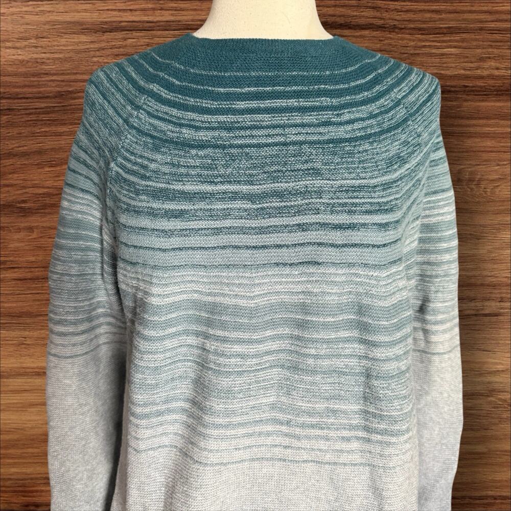 J. Jill Striped Ombre Tunic Sweater Size Small Peacock Blue Gray Slit Hem